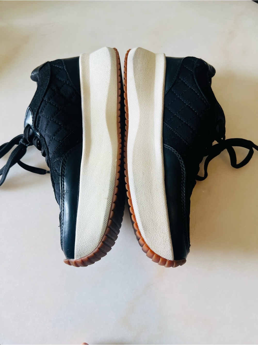 Zara Black Quilted Sneakers with White Soles and Brown Toe Accents - Picture 2 of 12
